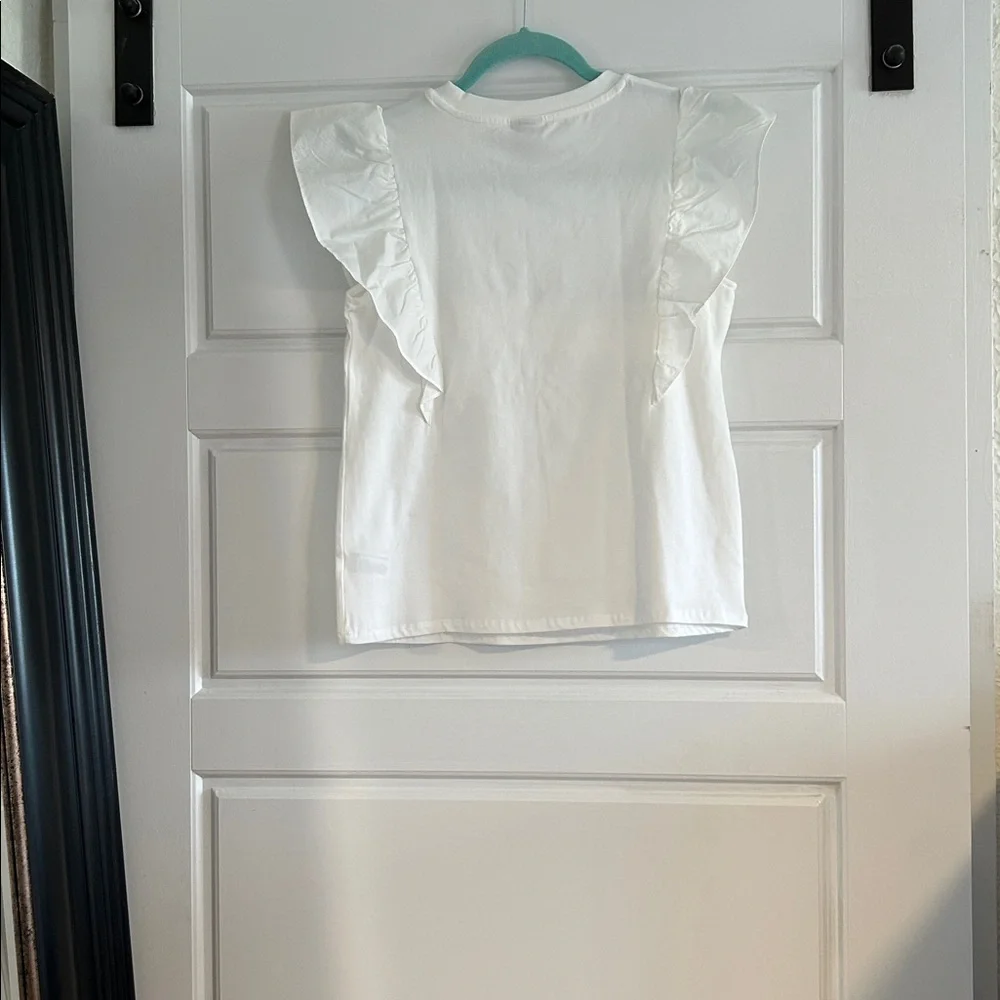 RUFFLES! A New Day - White Juniors Ruffle Sleeve Tee - Picture 2 of 4